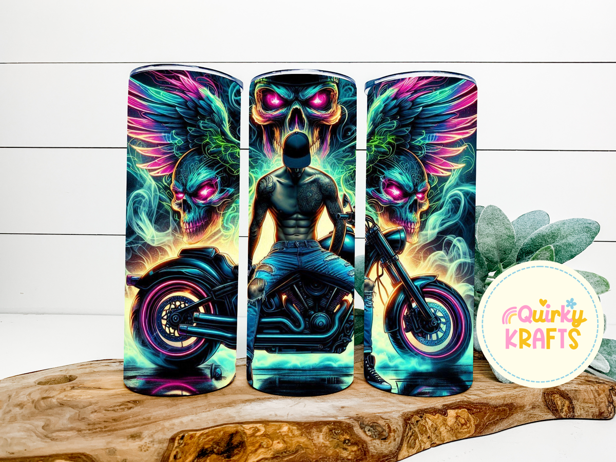 Neon skull and motorbike
